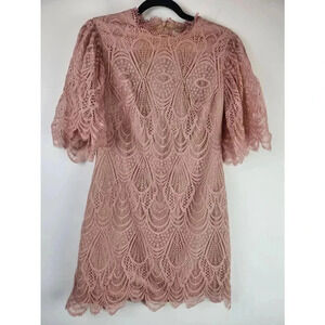 Dress The Population Knee Length Pink Lace Bell Sleeve Dress